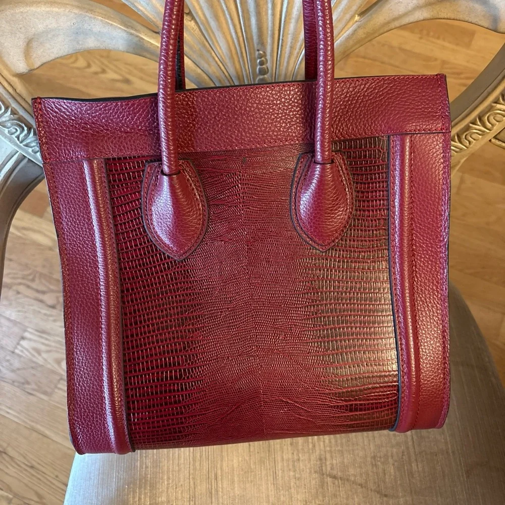 Authentic VALENTINO by Mario Milano Cynthia Red Leather Suede Trapeze Tote Bag